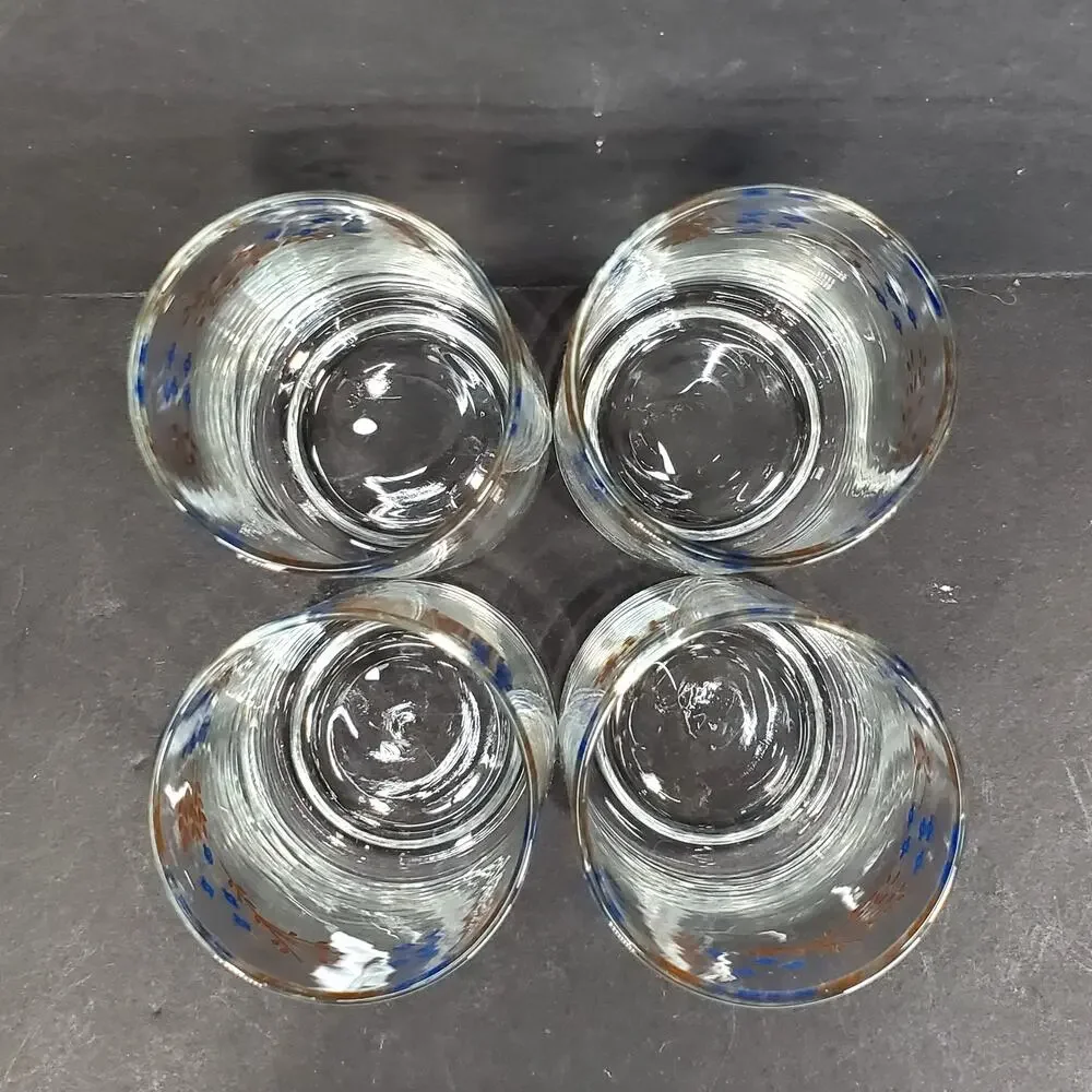 Vtg Termocrisa Lot of 4 Blue Forget Me Not Drinking Glasses Tumblers 4 3/4”